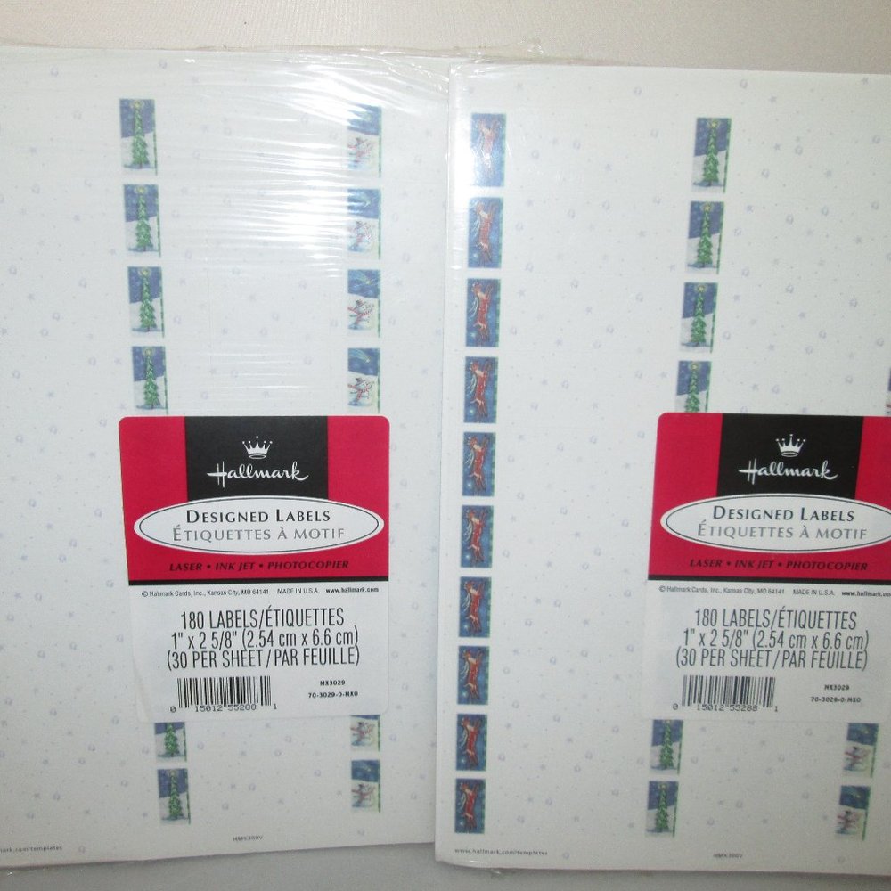 4/$40 Hallmark Designed Labels Lot Of 480 labels Christmas Reindeer Tree Snowman